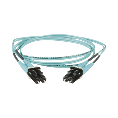 Jumper de Fibra Optica Multimodo 50/125 OM3, LC-LC Duplex, OFNR (Riser), Color Aqua, 0.50 Metros (1.64 Pies)