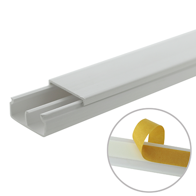 [TMK-1020-CD-CC] Canaleta blanca de PVC auto extinguible, con división, 20 x 10 mm, tramo 6 pies, con cinta adhesiva (5101-21252)