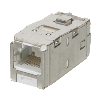Conector Jack RJ45 Blindado, Estilo TG, Mini-Com, Categoría 6A, de 8 Posiciones y 8 Cables, Color Blanco