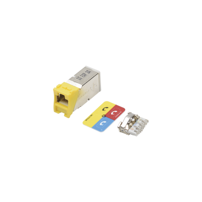 [Z6A-S05] Jack Z-Max Cat6A, Blindado, Montaje Híbrido en Placa de Pared (Plano y Angulado), Color Amarillo