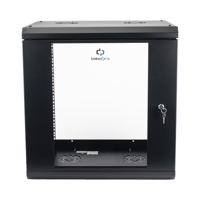 Gabinete de Pared de 12U con Puerta de Cristal Templado, 455 mm de Profundidad, Rack de 19, Acero Reforzado Color Negro.