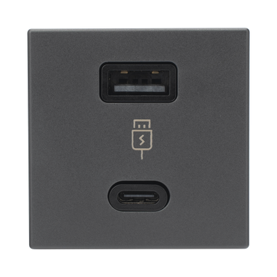 Módulo Doble USB Tipo A+C / Carga Rápida 30W / Color Grafito / Compatible con Torres y Cajas Simon / Modelo: (K126F/14)