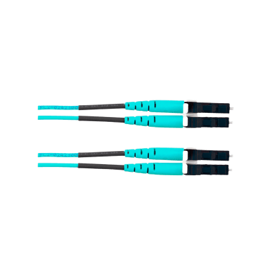 Jumper de Fibra Optica Multimodo 50/125 OM4, LC-LC Duplex, OFNR (Riser), Color Aqua, 25 Metros