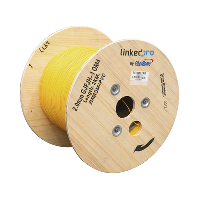 [2MMOM4PVC] Fibra Óptica Multimodo OM4, 2 mm, Simplex, Tight Buffer, 900 micras, Color Amarillo, Precio Por Metro, (Hasta 2000 Metros en un Solo Tramo de Cable)