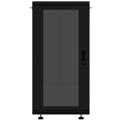 Gabinete Rackeable 19 Pulgadas / 24 Unidades / Piso / Puerta de Cristal / Acero Calibres 16-18-20 / Capacidad 750 Kg / Dimensiones 600x605x1190 mm (23.6x23.8x46.9 in) / Ventilación 120 mm / Cerradura