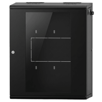 [SR-19-16-GAPV5] Gabinete Rack / 16 Unidades Rack (UR) / Puerta Cristal Templado / Montaje Pared / Acero Calibres 18-22 / Abatible 120° / Ventilación 120 mm