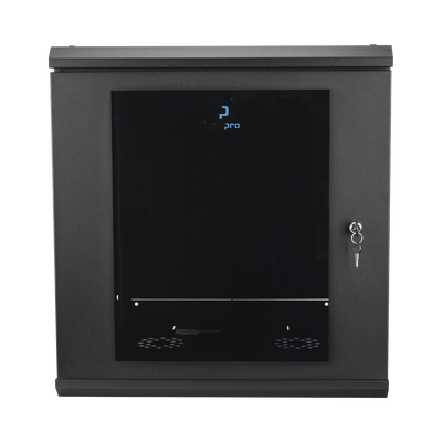 [SR-19-12-GN3G] Gabinete Rack de Pared 12 Unidades / 19 Pulgadas / Ventilado / Puerta de Vidrio / Acero Calibre 18 / Carga 100 Kg / 635 x 606 x 612 mm (25 x 23.9 x 24.1 in) / Pintura Electrostática / Negro