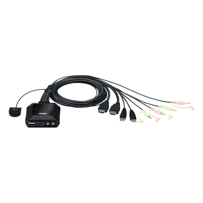 [CS22H] Conmutador KVM con cable HDMI 4K USB de 2 puertos con selector de puerto remoto | 4096x2160 @ 60Hz (4K DCI) | HDCP 2.2 | Jack 3.5mm (Audio/Micrófono) | Conecta y controla 2 equipos con un solo monitor, teclado y mouse