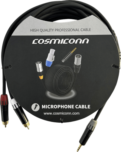 [CMC220AS-TP-2RM-5-YBG1] Cable 3.5mm a 2 RCA, conectores negros, con diferenciador de blanco y rojo en RCA MT380-RD - MT380-WH - MTP3C-BG, length 5m
