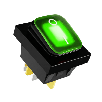 Interruptor tipo Switch con Led Color Verde / IP65 / Diseño Industrial / NO, COM, NC / Terminales tipo F1