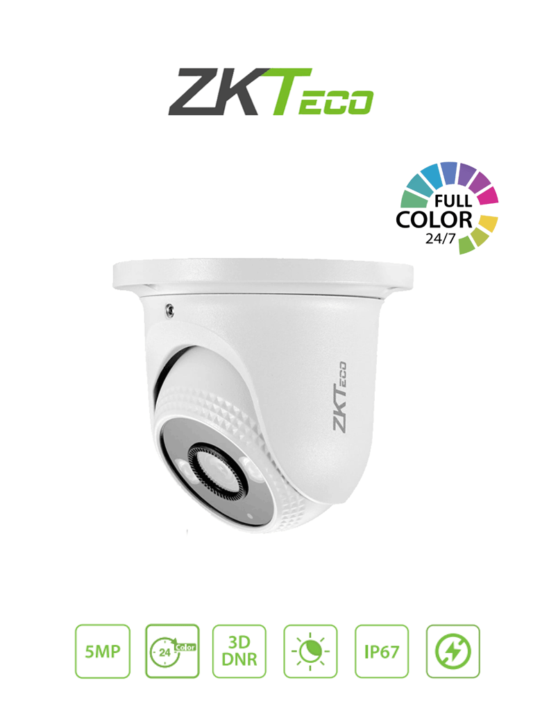 [ES-855P11C-S7-C-MI] ZKTECO ES855P11CS7CMI- Cámara IP Domo Full Color 5 Megapíxeles /  Compresión H.265 / Lente 2.8 mm / Alcance IR 20mts / Detección Facial / Micrófono Integrado / ONVIF Profile SCarcasa metálica / PoE /  IP67 / P2P