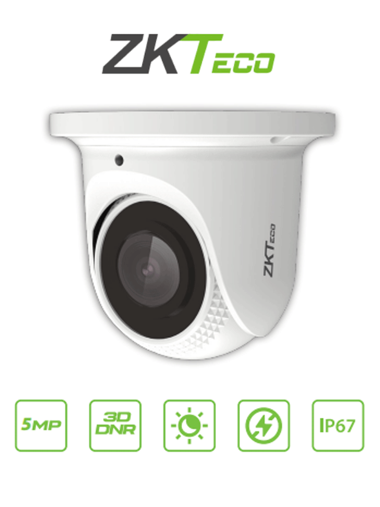 [ES-855P21C-S7-MI] ZKTECO ES855P21CS7MI- Cámara IP Domo 5 Megapíxeles / Compresión H.265 / Lente de 2.8 mm / Alcance IR 30 mts / Micrófono Integrado / Carcasa metálica / PoE /  IP67 / P2P / ONVIF Profile S