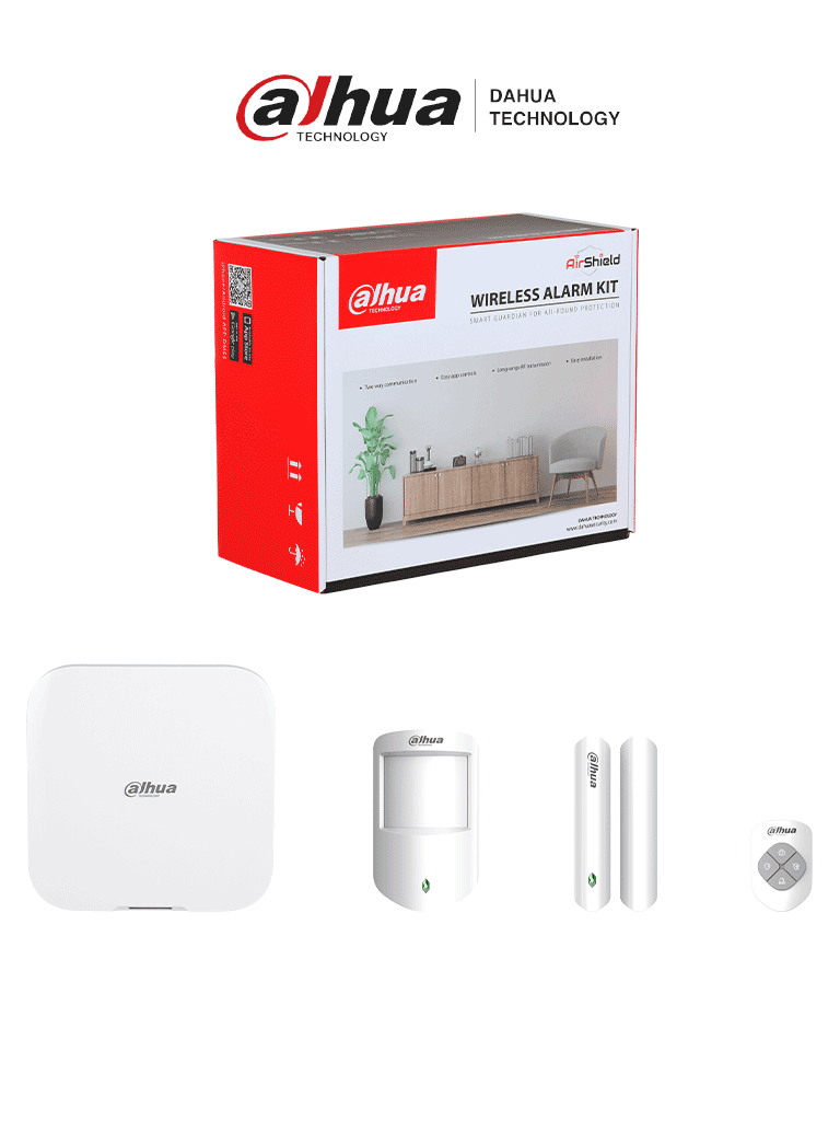 [DHI-ART-ARC3800H-03-FW2(915)] DAHUA DHI-ART-ARC3800H-03-FW2(915) -Kit de Alarma Inalámbrico Hub2, WiFi, Ethernet y 4G, Incluye panel de alarma Hub2, sensor de movimiento, contacto magnético y control remoto