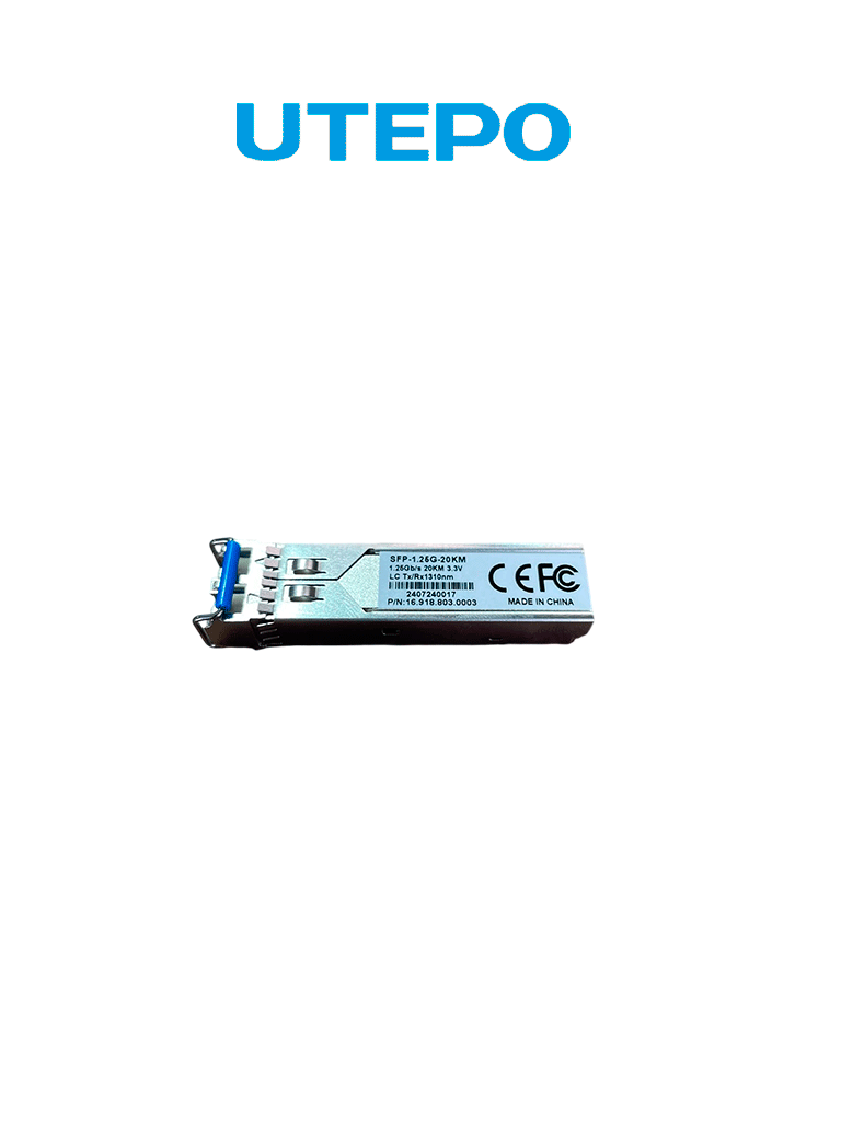 [SFP-1.25G-20KM] UTEPO SFP125G20KM - Transceptor de fibra óptica SFP monomodo, con conector LC, velocidad de 1250 Mbps y alcance de hasta 20 km de conexión