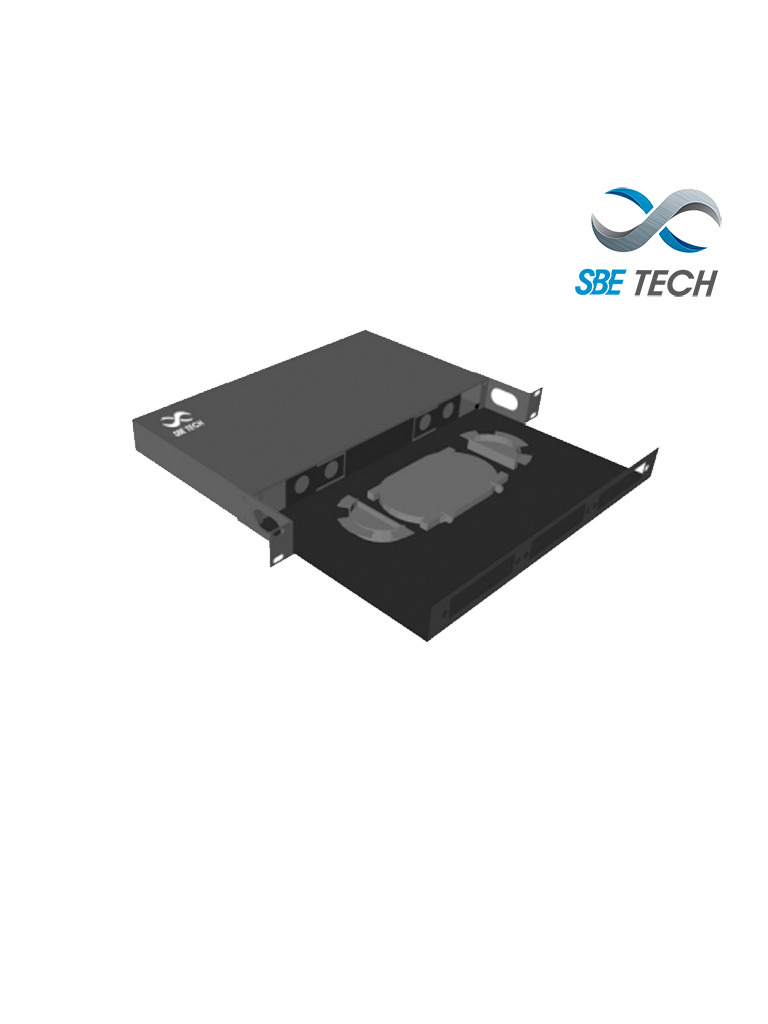 SBE TECH SBE-DFO18D - Distribuidor de fibra óptica con charola deslizable /  acepta 3 placas de 6 acopladores / 1 UR