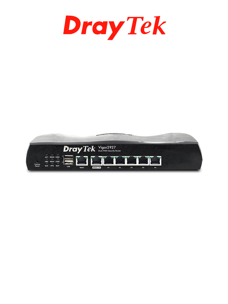 [VIGOR2927] DRAYTEK VIGOR2927- Ruteador Multi-WAN balanceador de cargas con 1 puerto WAN GE RJ45, 1 puerto intercambiable LAN/WAN, 5 puertos LAN GE, 50 túneles VPN, 2 puertos USB, ideal para PyMEs
