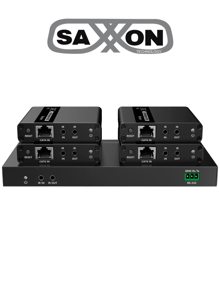 [LKV724P] SAXXON LKV724P- Kit Extensor HDMI de 4 Puertos/ Resolucion 4K@30Hz/ Hasta 40 metros con resolución 4K y 70m a 1080P/ Cat 6/ 6A/ 7/ Loop HDMI/ Transmisor IR/ Plug and play