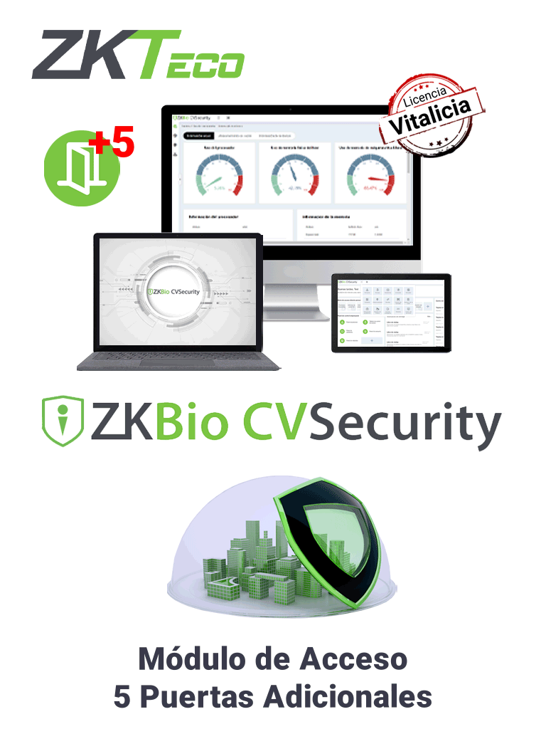 ZKTECO ZKBIOCVACADDONP5 - Modulo Vitalicio de Control de Acceso para Agregar 5 Puertas adicionales en BioCVSecurity / Se necesita tener una licencia base arriba de 25 puertas