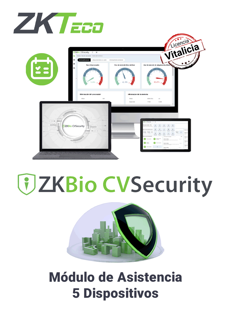 ZKTECO ZKBIOCVTAP5 - Modulo Vitalicio de Asistencia para BioCVSecurity para 5 puntos de asistencia  / Hasta 30 000 Usuarios