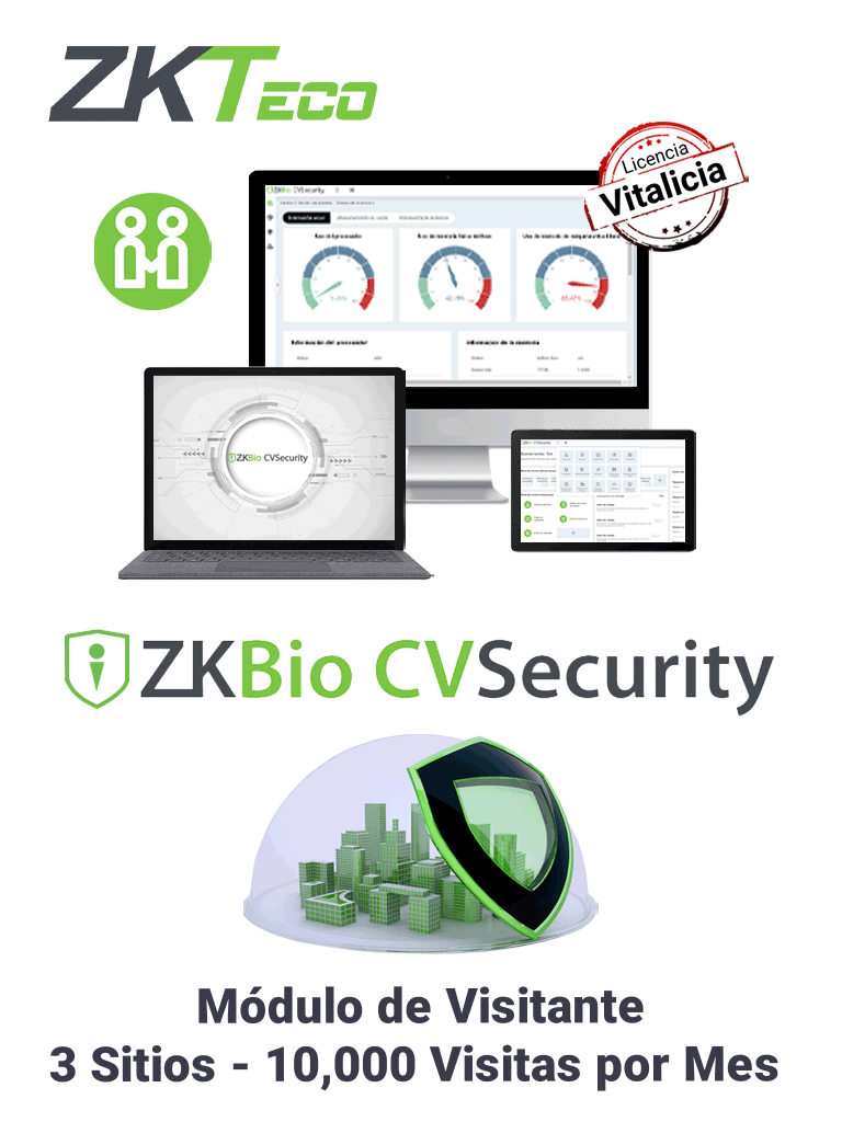 [ZKBIOCV-VIS-P3-1W] ZKTECO ZKBIOCVVISP31W - Licencia para gestión de Visitas en BioCVSecurity / 10,000 Visitas por Mes / 3 Sitios de Registro / Vitalicia