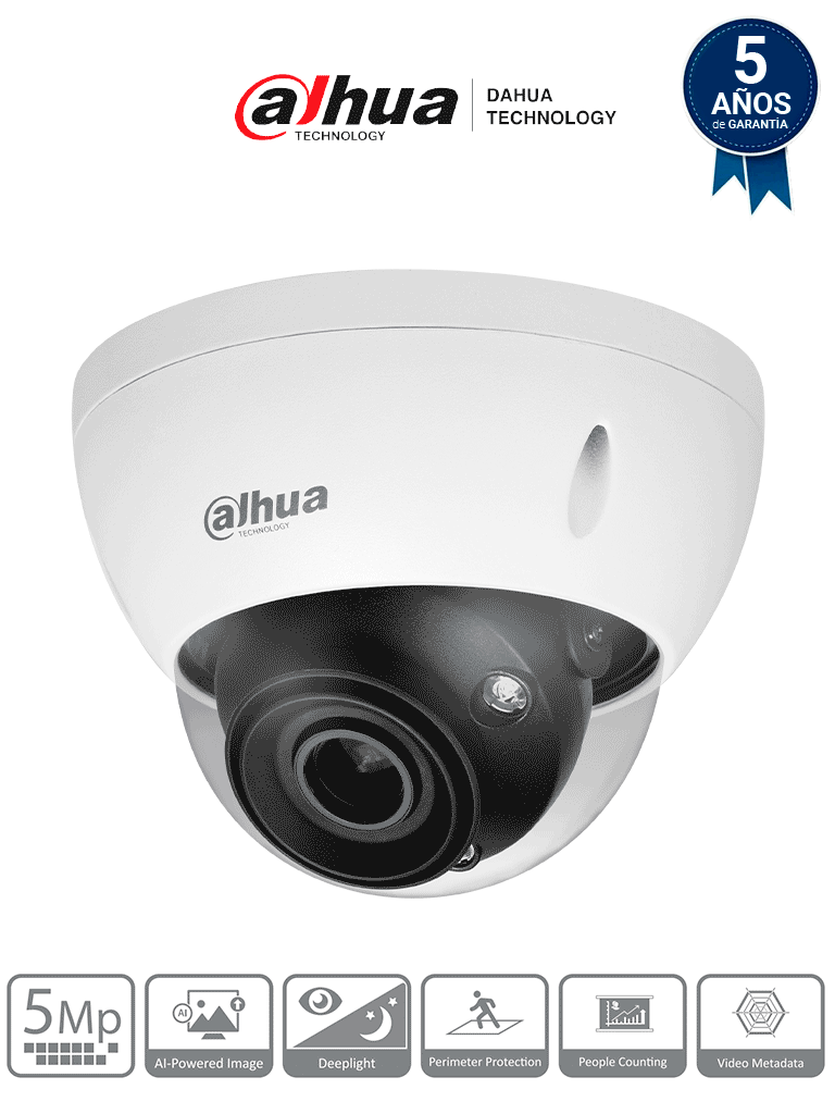 DAHUA  IPC-HDBW5541E-ZE - Cámara IP Domo 5MP con WizMind y Lente Motorizado 2.7-13.5 mm, LED IR 40m, 114°, H.265+, Metadatos, SMD 3.0, Acupick, E/S de Alarma y Audio, Micro SD, IP67, IK10, ePoE. Ideal para seguridad avanzada.