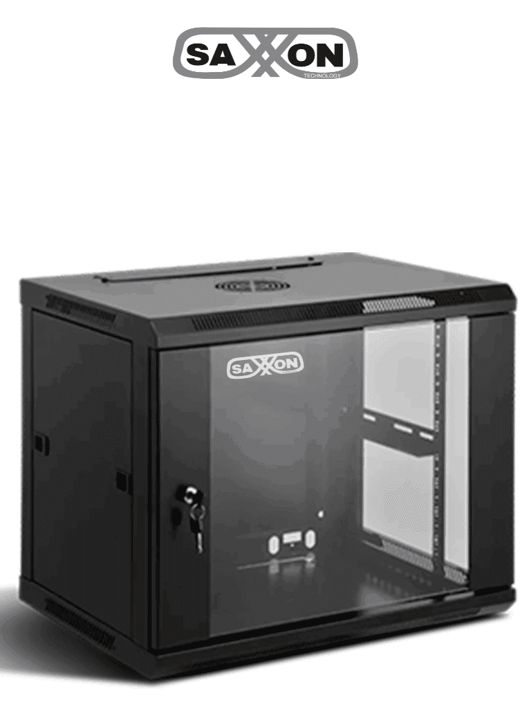 [SX-R12U-5412A] SAXXON SXR12U5412A - Gabinete de Pared Negro / 12UR / Puerta de Vidrio Templado / Alto 60 cm / Ancho 53 cm / Profundidad 40 cm