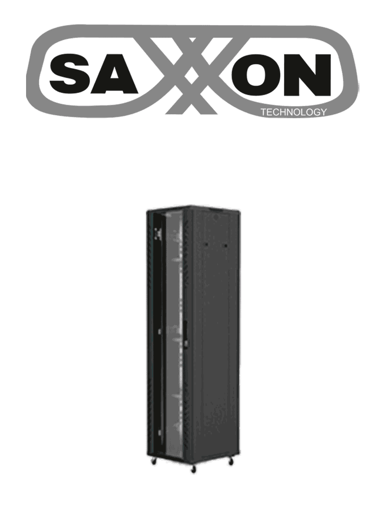 SAXXON SXR37U6637S - Gabinete de Piso color Negro / 37UR / Puerta de Vidrio Templado / Alto 180 cm / Ancho 60 cm / Profundidad 60 cm / Incluye Base con 2 Ventiladores 110V