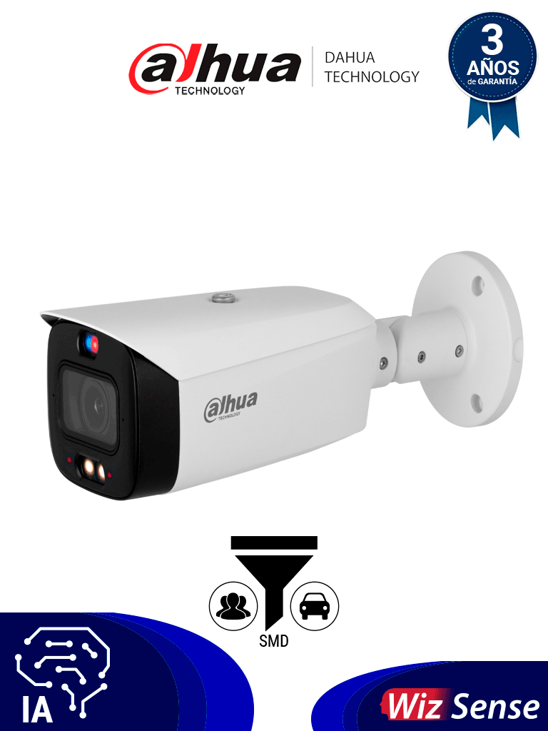 [DH-IPC-HFW3449T1-ZAS-PV] DAHUA DH-IPC-HFW3449T1-ZAS-PV - Cámara IP Bullet de 4 MP /WizSense/ Lente Varifocal/ TIOC 2.01/ disuasión activa de luz dual inteligente/ IR 50 m/Luz cálida 40 m/ SMD 4.0/ Disuasión Activa/ Audio bidireccional/ PoE/ IP67/ E&S de Alarma