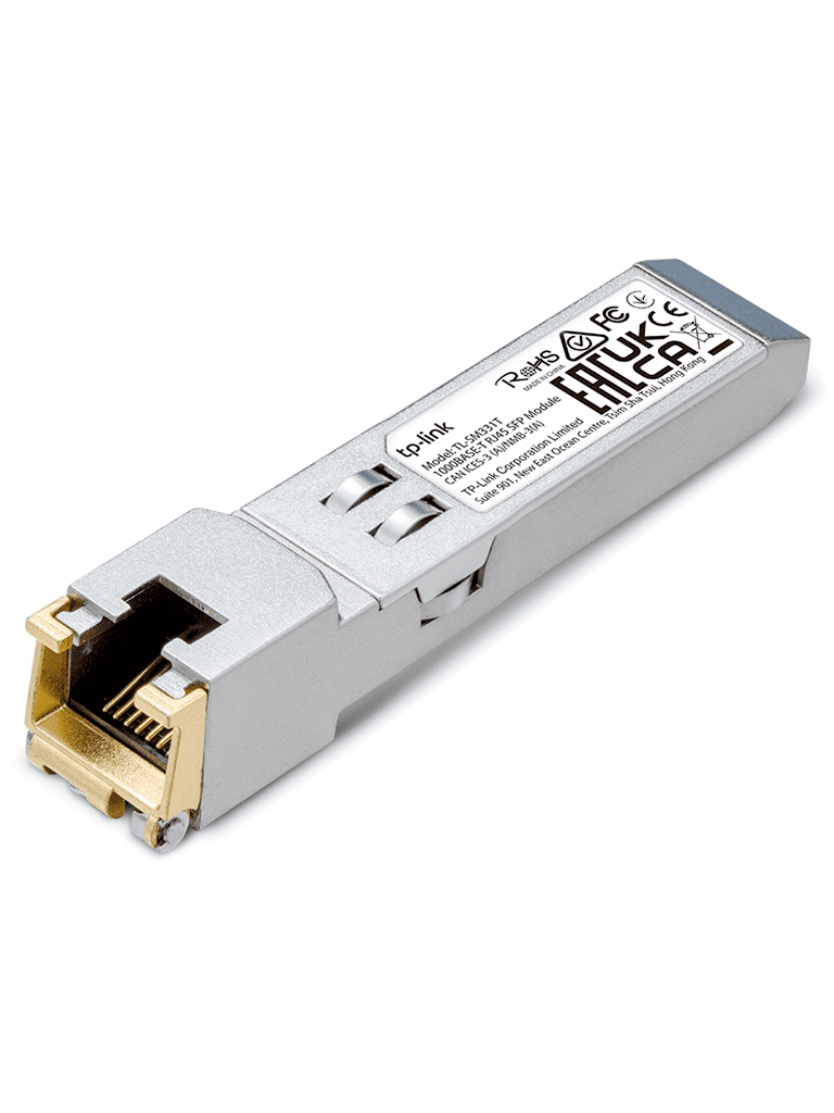 TP-LINK - TL-SM331T / Transceptor mini-GBIC SFP 1000BASE-T RJ45 /  Para cable UTP Cat 5e o superior con alcance de hasta 100 m / Rango de temperatura de funcionamiento desde 0° hasta 70° C