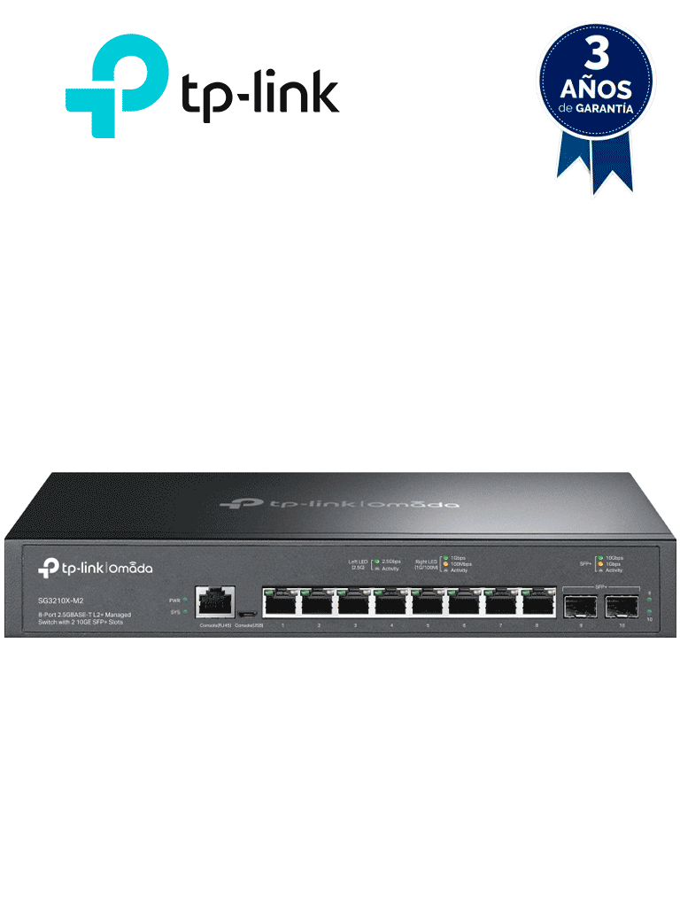 [SG3210X-M2] TP-LINK SG3210X-M2 - Switch administable L2 OMADA, con 8 puertos RJ45 de 2.5GbE , 2 puertos SFP+ 10G , Gestión en la nube con OMADA ,  DHCP Snooping, 802.1X, Autenticación Radius , ACL , QoS L2/L3/L4 y IGMP Snooping.