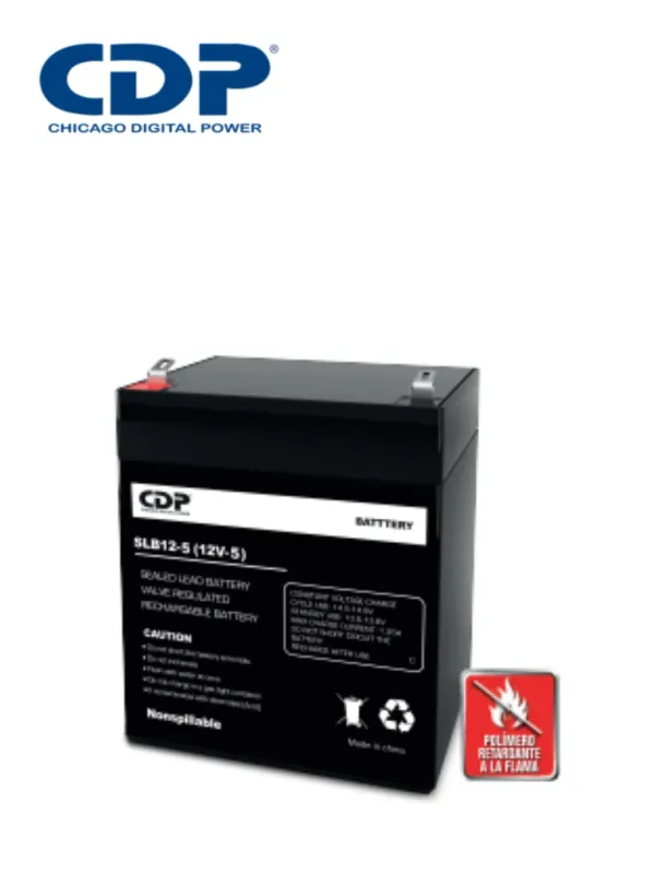 [B-12/5 | SLB 12.5] CDP SLB 12-5 - Batería de respaldo de 12V a 5AH / Batería libre de mantenimiento y fácil instalación / Compatible con CCTV y DSC