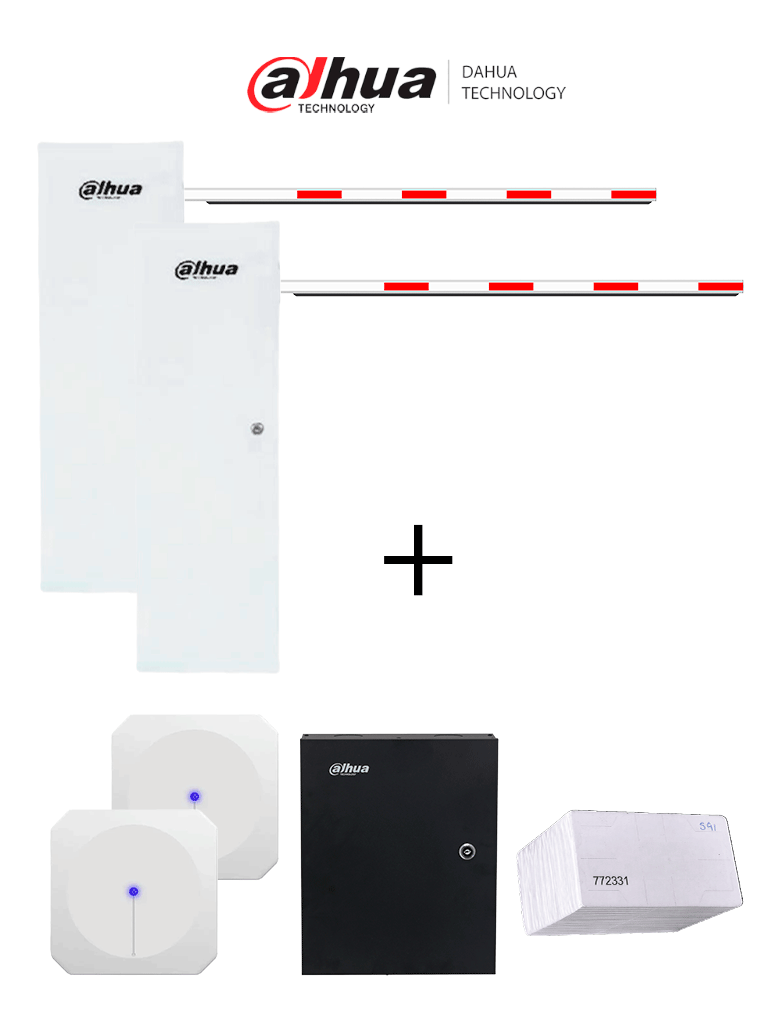 DHI-IPMECD1062UHF - Dahua Paquete de Control de Acceso Vehicular Con 2 Lectoras de Largo Alcance UHF DE 6 Metros y Barreras de 4 Metros, Incluye Panel de 4 Puertas, Software Gratis