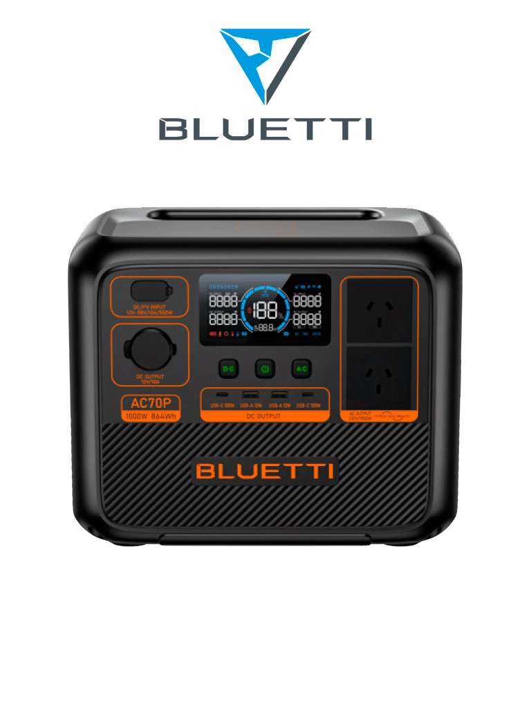 [AC70P] BLUETTI AC70P - Estación de energía portátil / 1000 W - 864 Wh / Tecnología LiFePo4 / 3000 ciclos / modo Power Lifting