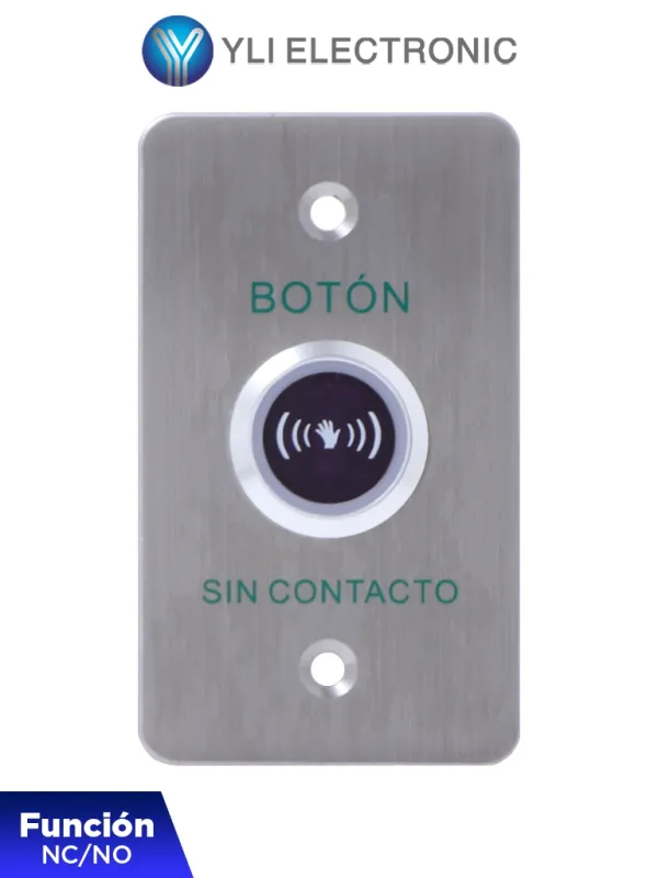 [ISK-841B(LED)] YLI ISK841BLED - Botón de Salida sin Contacto, Indicador LED, Acero Inoxidable, 12 VCC, Función NC/NO, Distancia de Detección y Retardo del Relevador Ajustables