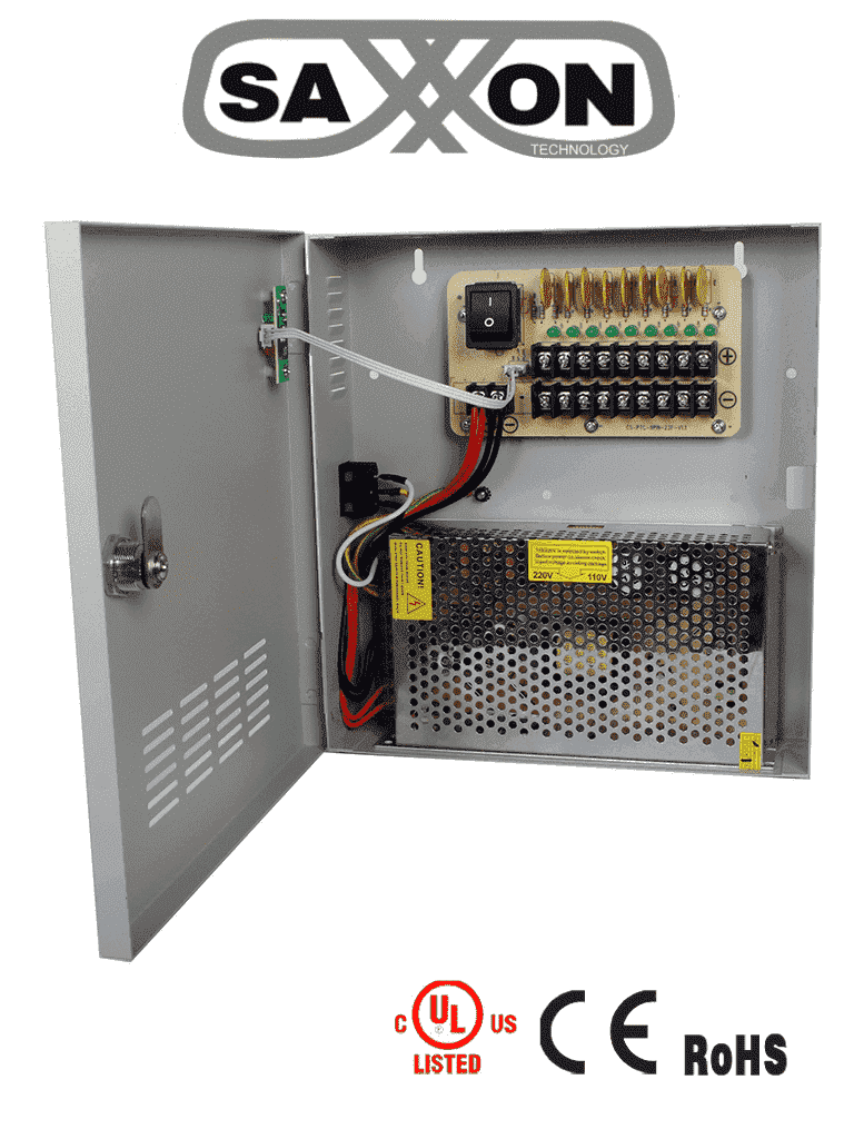 [PSU1220-D9] SAXXON PSU1220-D9 - Fuente de Poder de 12 vcd/ 20 Amperes/ Para 9 Camaras/ 2.2 Amperes por Canal/ Protección contra Sobrecargas/ Certificación UL/