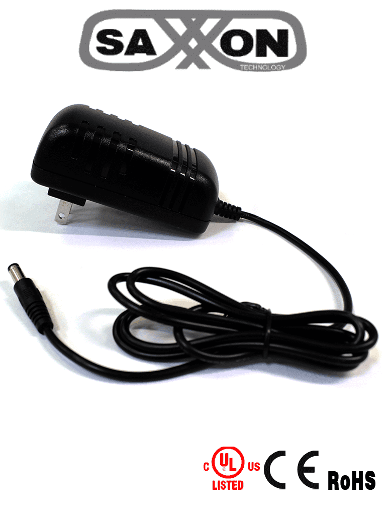 [PSU1202-E] SAXXON PSU1202E - Fuente de Poder Regulada de 12 Vcc  2 Amperes/ Con Cable de 1.2 Metros/ Conector Macho/ Especial para Camaras de CCTV/ Usos Multiples/