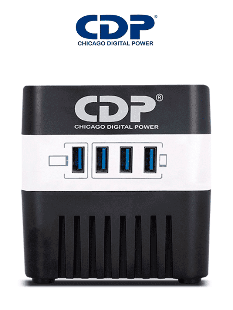 [RU-AVR604] CDP RU-AVR604- Regulador de Voltaje / Supresión de Picos / 600VA / 300W / 4 Puertos USB para Carga de 2.1A Max / 4 Salidas Reguladas / Indicadores Led / Diseño Compacto