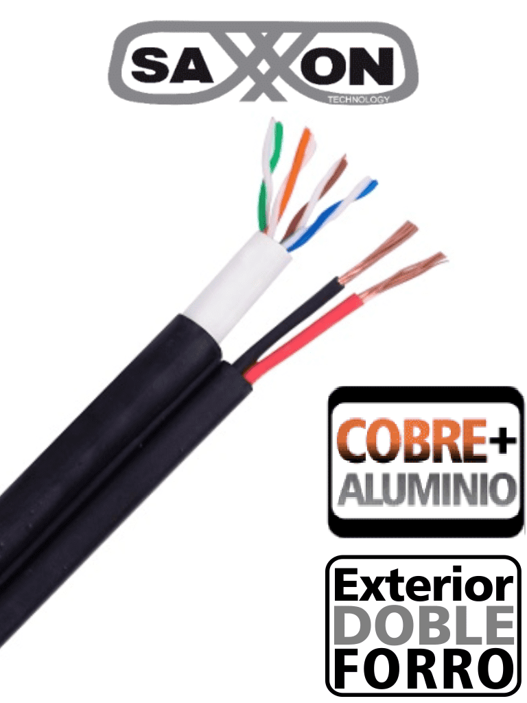 [OUTP5ECCAEXT2E] SAXXON OUTP5ECCAEXT2E - Bobina de Cable UTP Cat5e Siames/ 305 Metros/ Uso Exterior/ CCA/ UTP+Cables de Energía Cal. 18 AWG/ Doble Forro en Cable UTP/  Ideal para Cableado de Video/