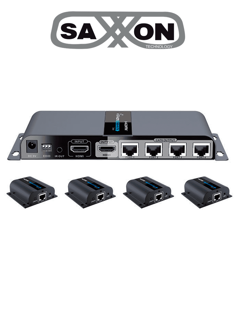 [LKV714PRO] SAXXON LKV714PRO- Kit Extensor HDMI de 4 Puertos/ Resolución 1080p/ Hasta 40 metros/ Cat 6/ 6A/ 7/ Loop HDMI/ Transmisor IR/ Plug and play