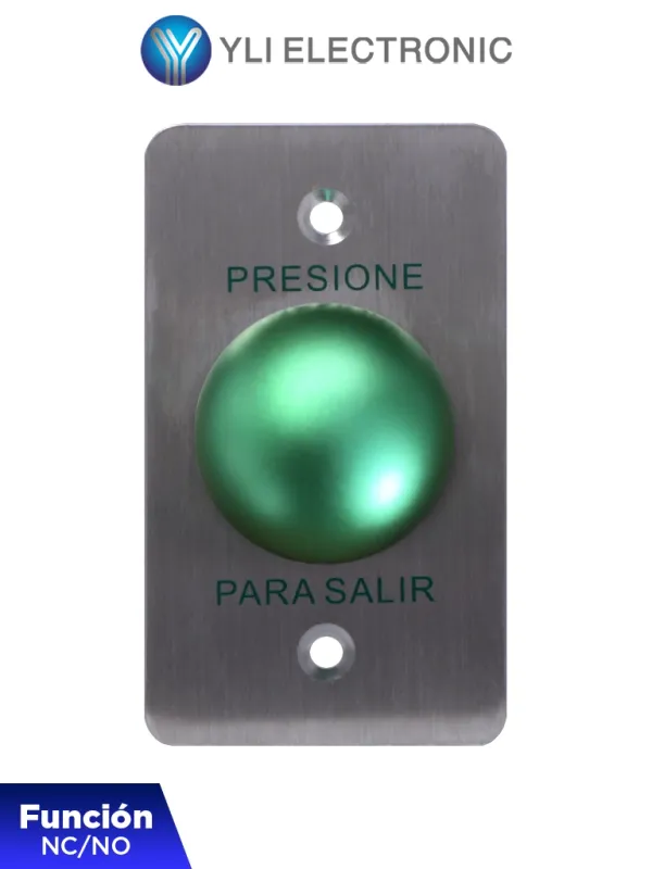 [PBK-818A] YLI PBK818A - Botón de Salida Tipo Hongo, Carcasa de Acero Inoxidable con Acabado Trefilado, Botón Verde, Función NC/NO