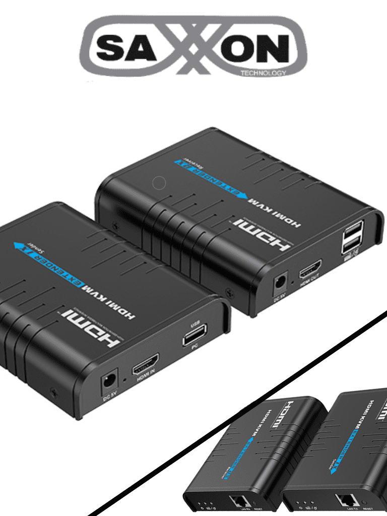 [LKV373KVM] SAXXON LKV373KVM- Kit Extensor HDMI/KVM para Hasta 120 metros/ Resolución 1080p@60Hz/  Soporta Cableado con CAT 5e y 6/ 30 HZ/ 2 Puertos USB para Conectar Teclado y/o Mouse/ 5 VCD/ Plug and Play/ Punto a Punto o Punto Multipunto con Switch/