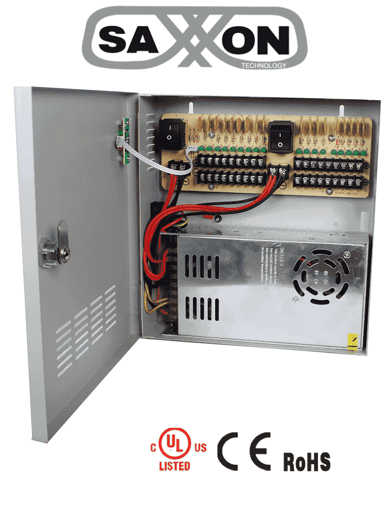 [PSU1230-D18] SAXXON PSU1230D18 - Fuente de Poder Profesional de 12 vcd / 30 Ampers/ Para 18 Camaras/ 1.67 Amperes por Canal/ Protección contra Sobrecargas/ Certificación UL/
