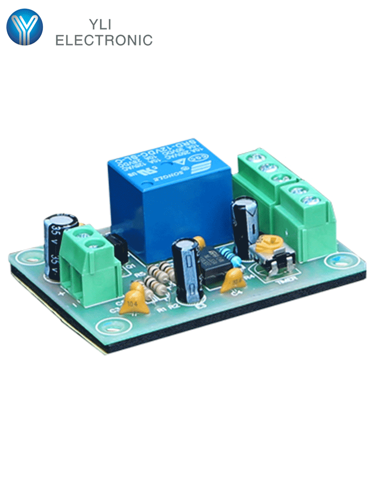 [PCB-505] YLI PCB505 - Módulo de Relevador con Retardo de Tiempo ajustable / Salidas  NC y NO / Conexión de botón / Voltaje 12 VDC / 1 a 30 segundos
