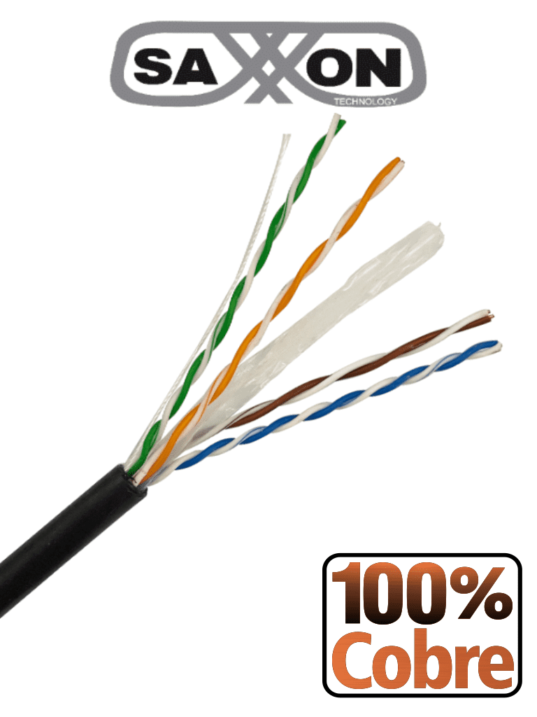 [OUTP6COP305NE] SAXXON OUTP6COP305NE - Bobina de cable UTP Cat6 100% cobre, 305 metros, exterior, con cubierta LDPE, 4 pares, cumple con ISO/IEC 11801 Ed2, EIA/TIA568B y UL. Ideal para redes y video.