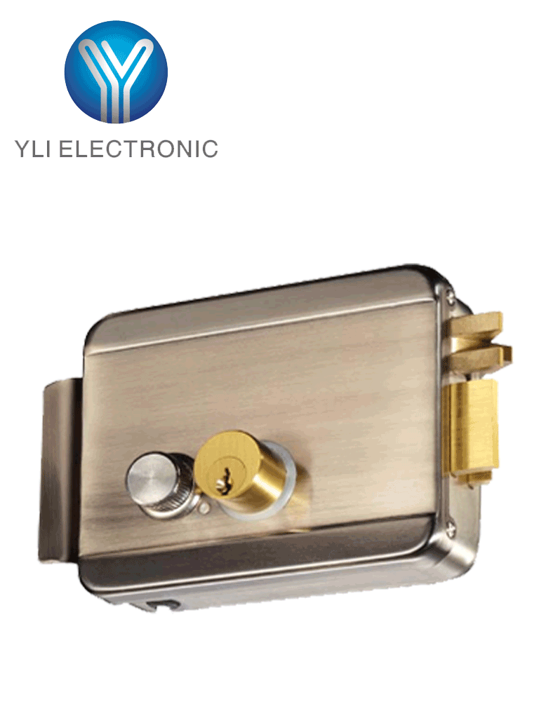 [ABK-702B-R] YLI ABK702BR - Cerradura Eléctrica Derecha / Carcasa Metálica / Apertura con Botón, Llave / 12VDC / Uso Interior / Compatible con Controles de Acceso