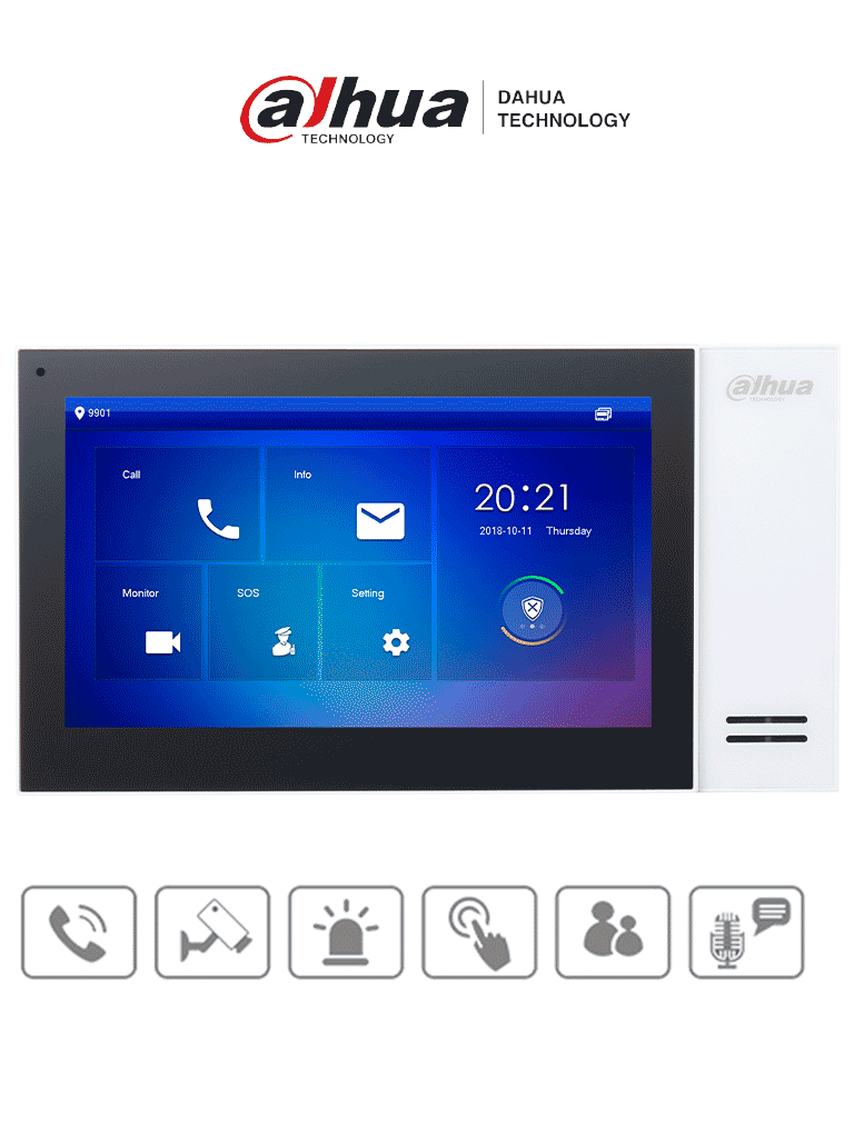 DAHUA VTH2421FW-P - Monitor IP de 7" Serie Pro con pantalla táctil, 8GB de memoria, PoE estándar, ranura MicroSD, admite 9 monitores adicionales, llamada grupal, videos, mensajes y 6 entradas/salidas de alarma