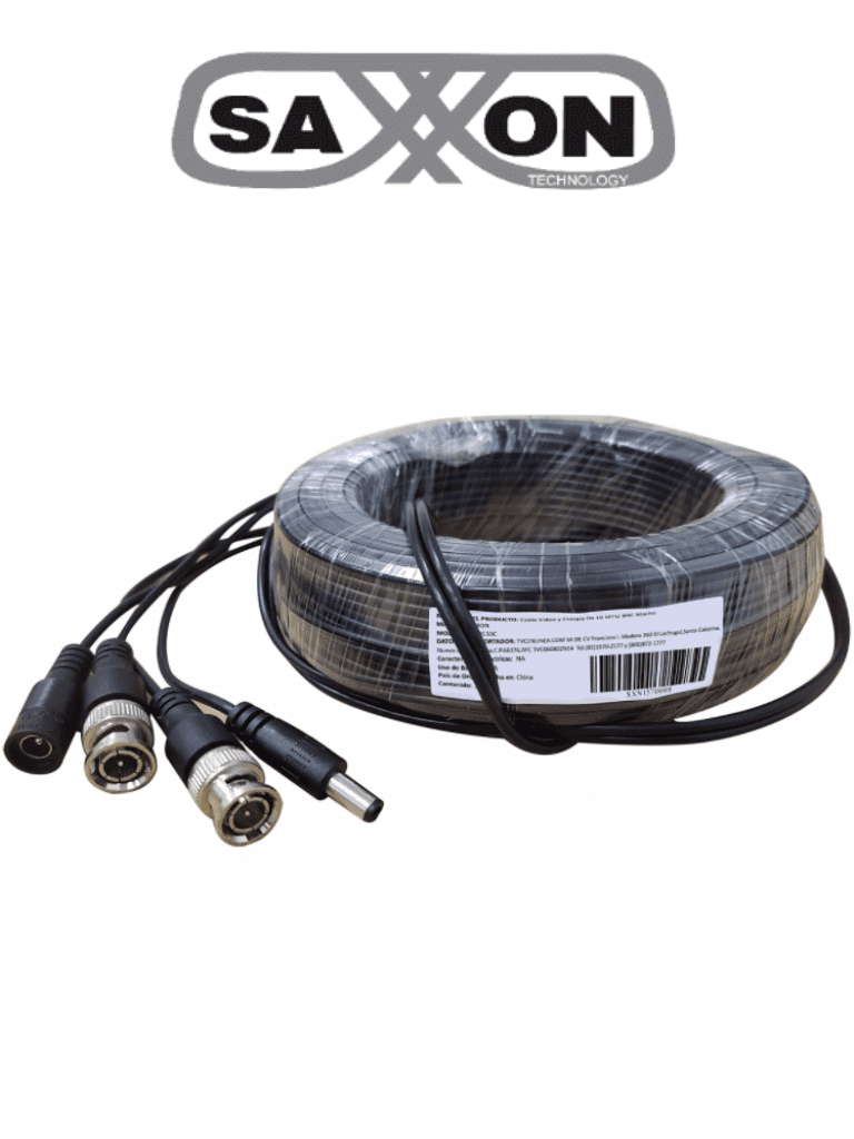 [WB01-50C] SAXXON WB0150C- Cable de 50 Metros Armado para Video y Energia/ Para Camaras Hasta 8 Megapixeles/ con Conectores BNC y de Energía/ Uso Interior/ Cable de Video 100% Cobre/ 12W/ Soporta: AHD/CVI/TVI/CVBS/