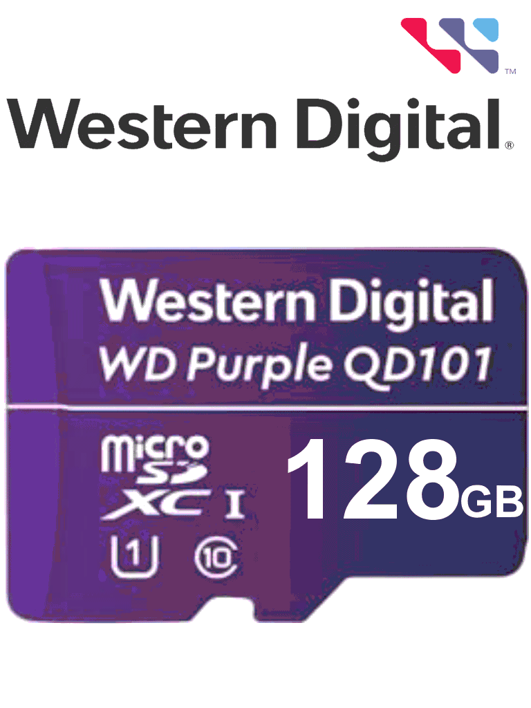 [WDD128G1P0C] WESTERN WDD128G1P0C- Memoria de 128GB Micro SDXC/ Linea Purple/ Clase 10 U1/ Lectura 50MB/ Escritura 40MB/ Especializada para Videovigilancia