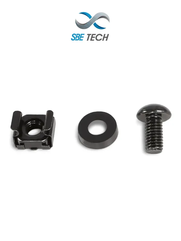 SBE TECH JTE1224- Juego de tuerca enjaulada y tornillo con 50 piezas, tornillos 12-24, para montaje de equipos en gabinete