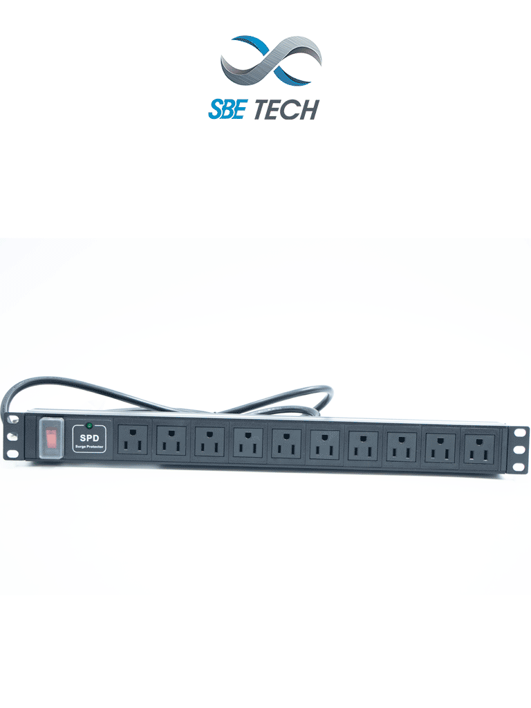 [SBE-TC010SPV] SBE TECH SBE-TC010SPV -  PDU horizontal con 10 contactos polarizados, supresor de picos y diseño para montaje en rack de 19" y 1U